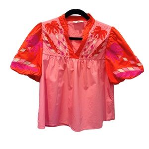 THML Pink and Coral Embroidered Blouse Small